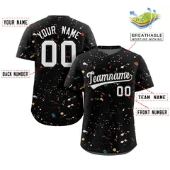 Black White Splash Graffiti Striped Baseball Jersey 2