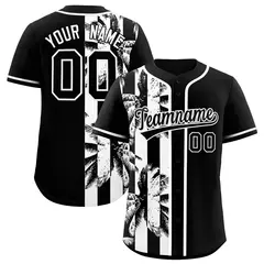 Black White Split Coconut Tree Design Baseball Jersey