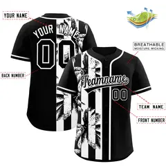 Black White Split Coconut Tree Design Baseball Jersey 2