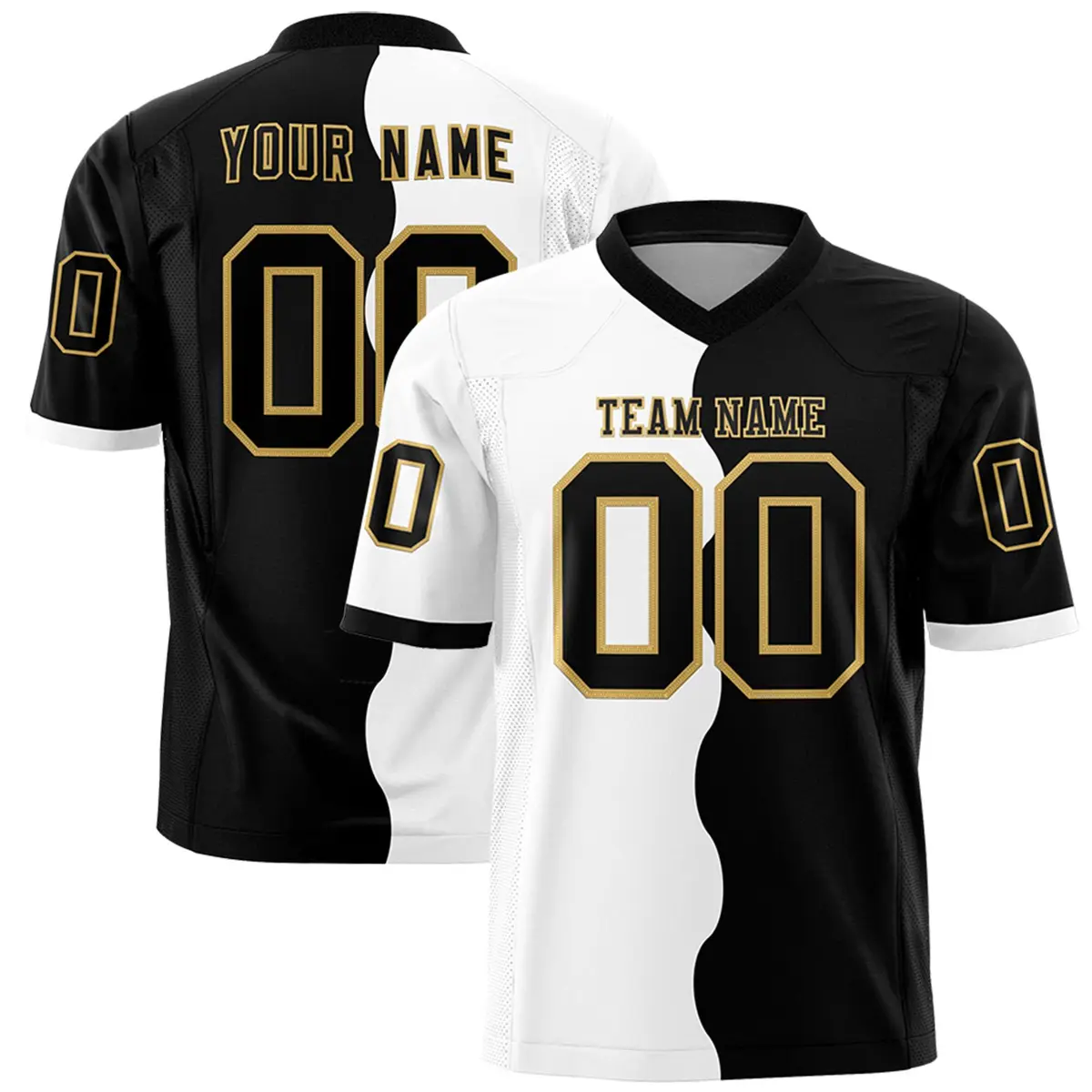 Black White Split Fashion Mesh Football Jersey