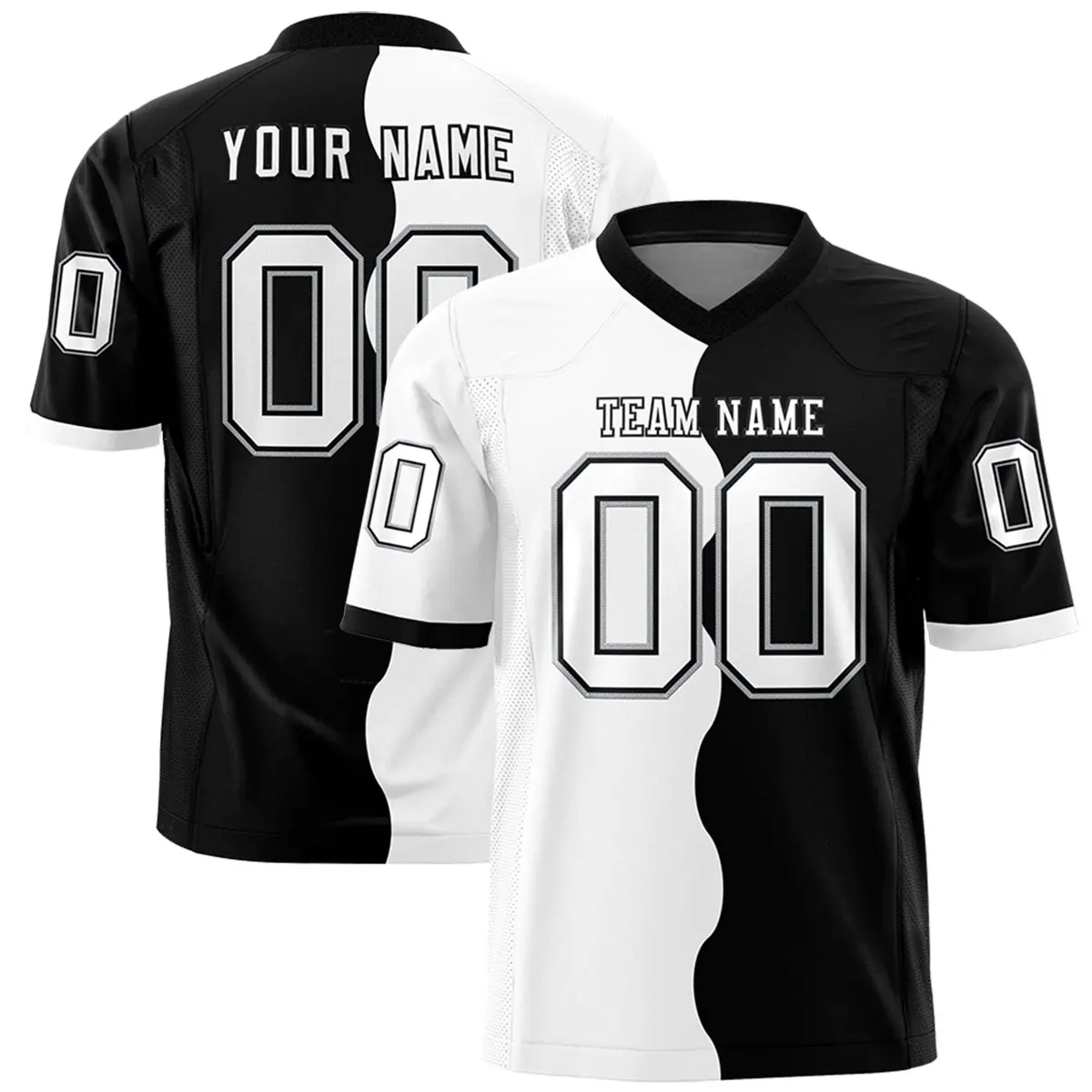 Black White Split Fashion Mesh Football Jersey