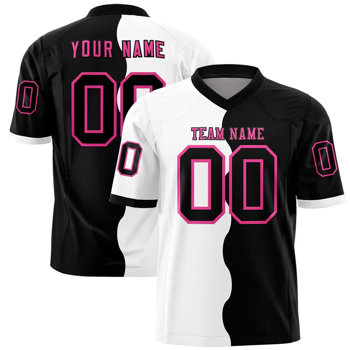 Black White Split Fashion Mesh Football Jersey
