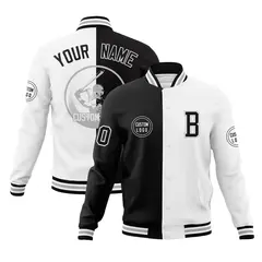 Black White Split Letterman Full-Snap Varsity Baseball Jacket