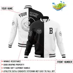 Black White Split Letterman Full-Snap Varsity Baseball Jacket 4