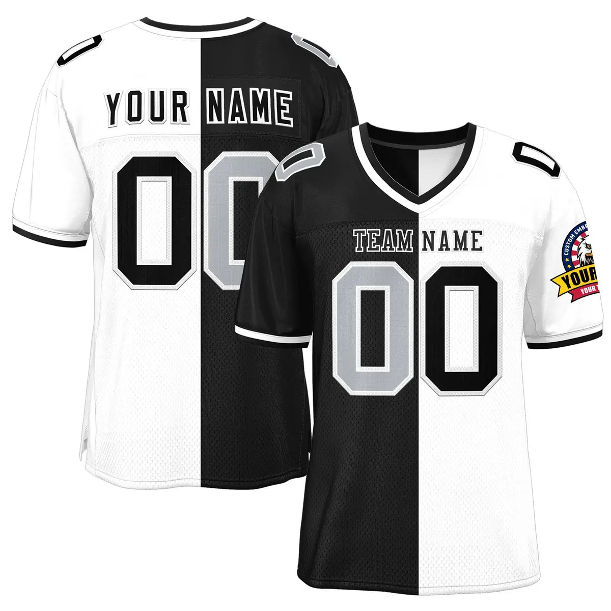 Black White Split Two Tone Authentic Football Jersey