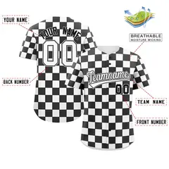 Black White Square Grid Color Block Baseball Jersey 2