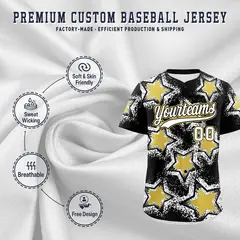 Black White Star Graffiti Baseball Jersey 3