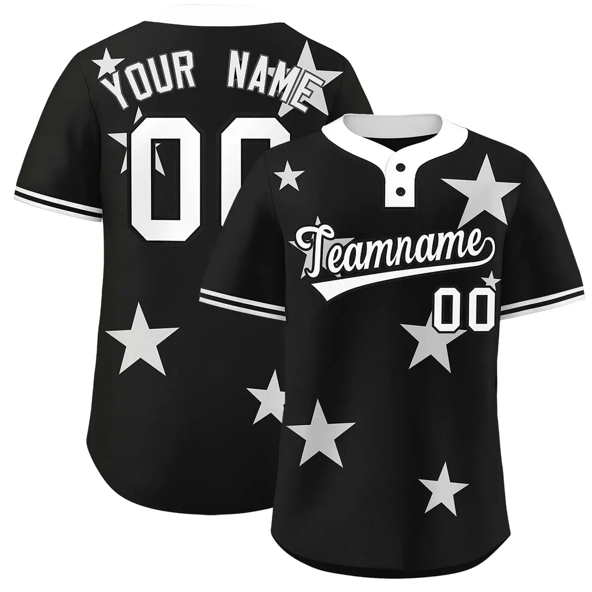 Black White Star Graffiti Two-Button Baseball Jersey