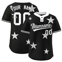 Black White Star Graffiti Two-Button Baseball Jersey