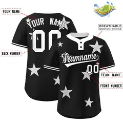 Black White Star Graffiti Two-Button Baseball Jersey 2