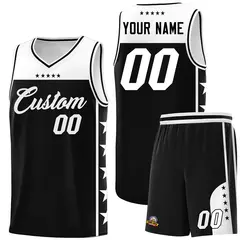 Black White Star Pattern Team Basketball Jersey 1