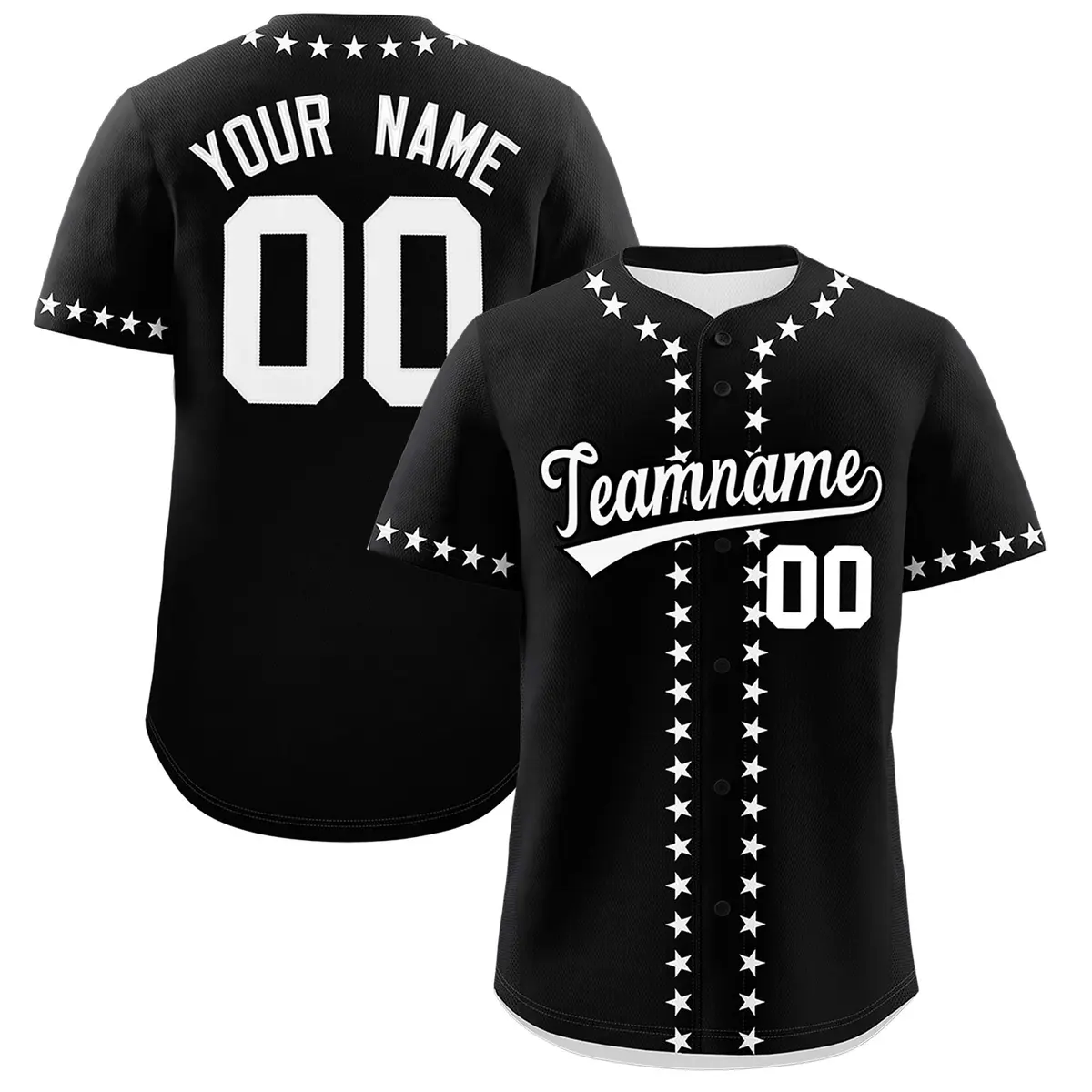 Black White Star Ribbing Authentic Baseball Jersey