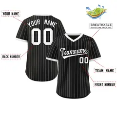 Black White Stripe Authentic Pullover Baseball Jersey 2