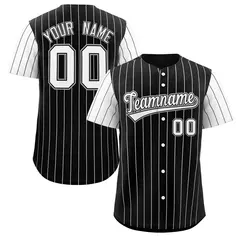 Black White Stripe Raglan Sleeves Authentic Baseball Jersey 1