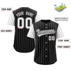 Black White Stripe Raglan Sleeves Authentic Baseball Jersey 2