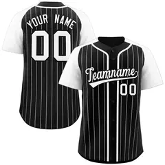 Black White Stripe Raglan Sleeves Authentic Baseball Jersey