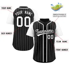 Black White Stripe Raglan Sleeves Authentic Baseball Jersey 2