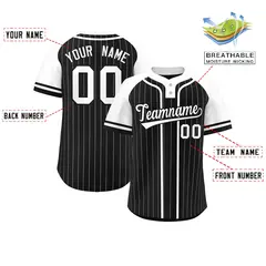 Black White Stripe Raglan Sleeves Two-Button Softball Jersey 2