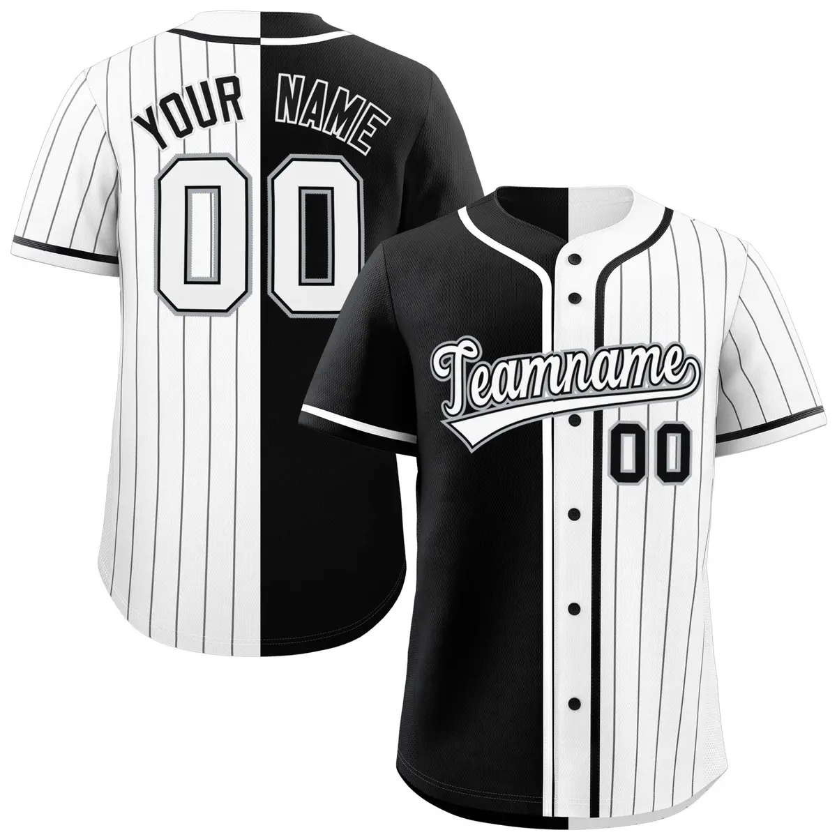 Black White Stripe-Solid Combo Authentic Baseball Jersey