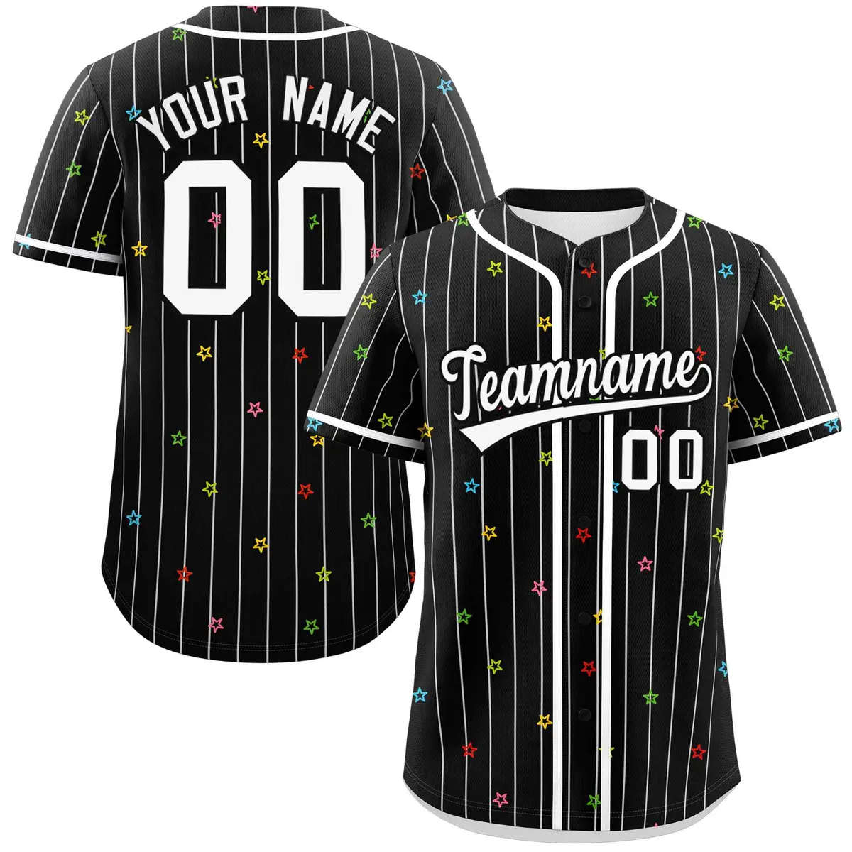 Black White Stripe Star Pattern Baseball Jersey