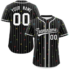 Black White Stripe Star Pattern Baseball Jersey