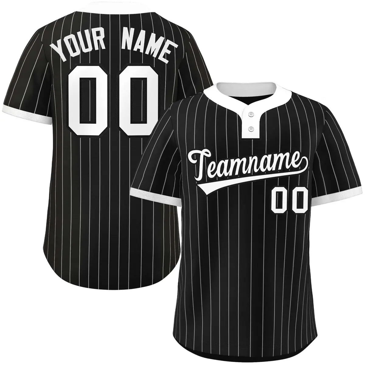 Black White Stripe Two-Button Softball Jersey