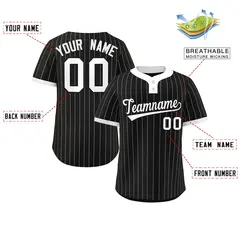 Black White Stripe Two-Button Softball Jersey 2