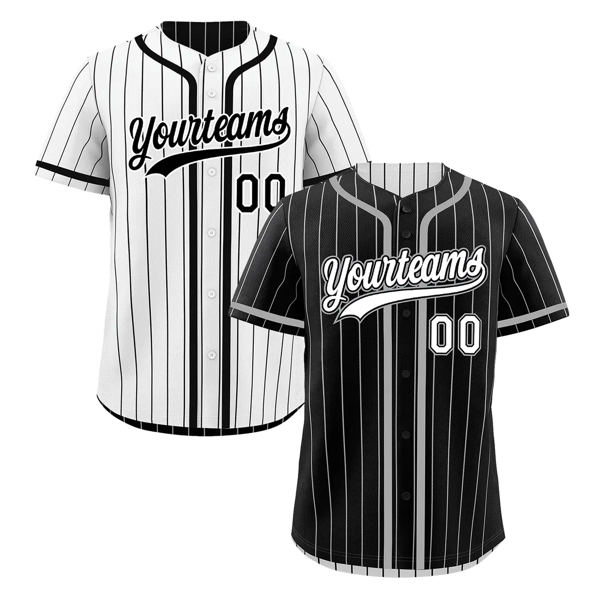 Black White Striped Reversible Baseball Jersey