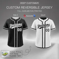 Black White Striped Reversible Baseball Jersey 2