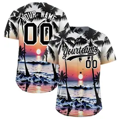 Black White Sunset Hawaiian Graffiti Palm Tree Baseball Jersey