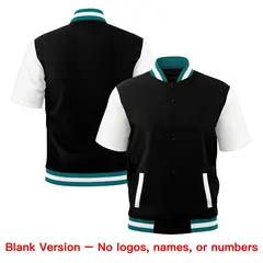 Black White Teal Full-Snap Short Sleeve Varsity Jacket 7