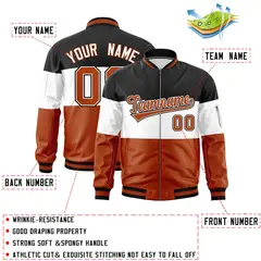 Black White-Texas Orange Color Block Varsity Letterman Bomber Jacket 2