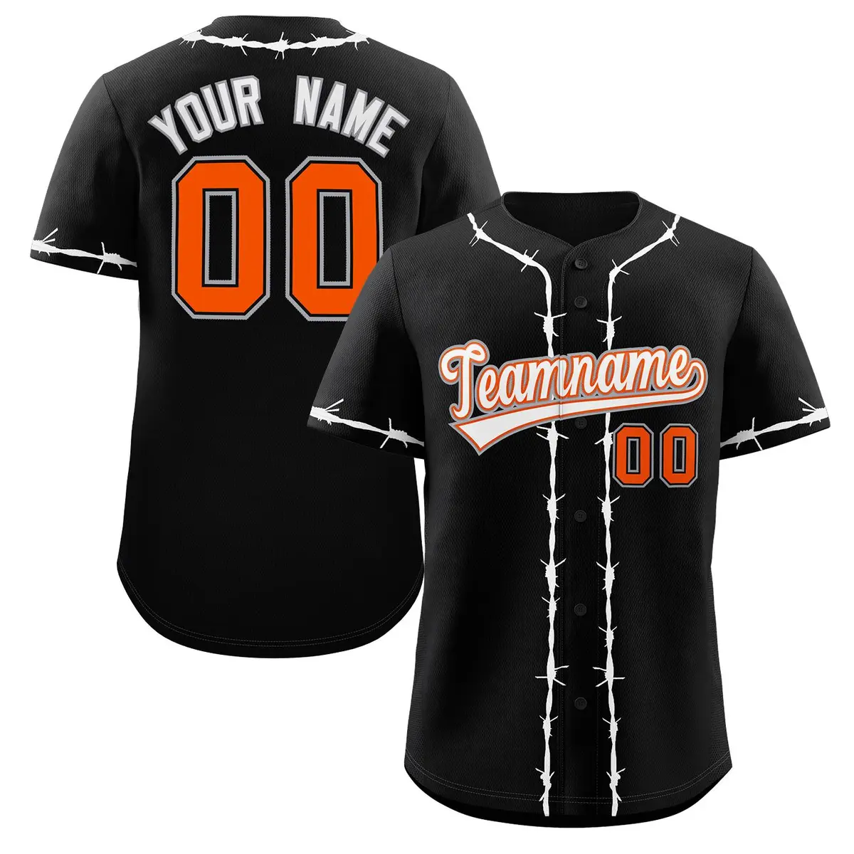 Black White Thorns Ribbed Authentic Classic Baseball Jersey
