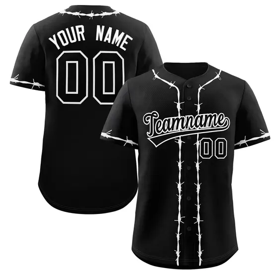 Black White Thorns Ribbed Authentic Classic Baseball Jersey