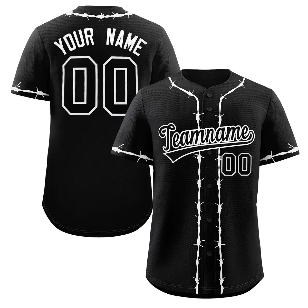 Black White Thorns Ribbed Authentic Classic Baseball Jersey