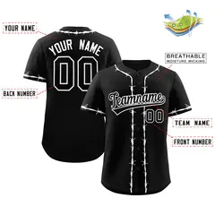 Black White Thorns Ribbed Authentic Classic Baseball Jersey 2