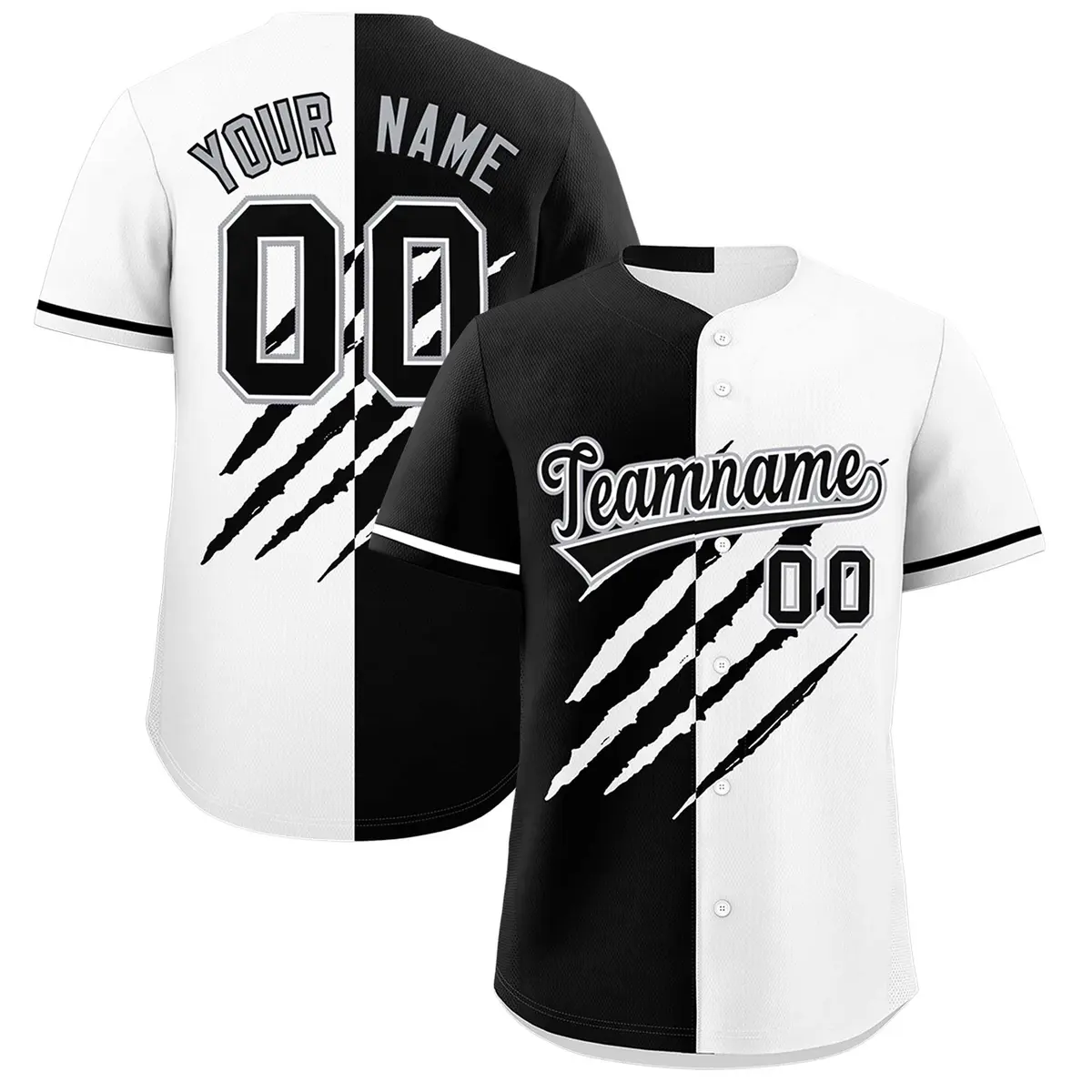 Black White Tiger Claw Scratch Split Pattern Baseball Jersey