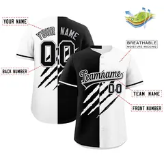 Black White Tiger Claw Scratch Split Pattern Baseball Jersey 2