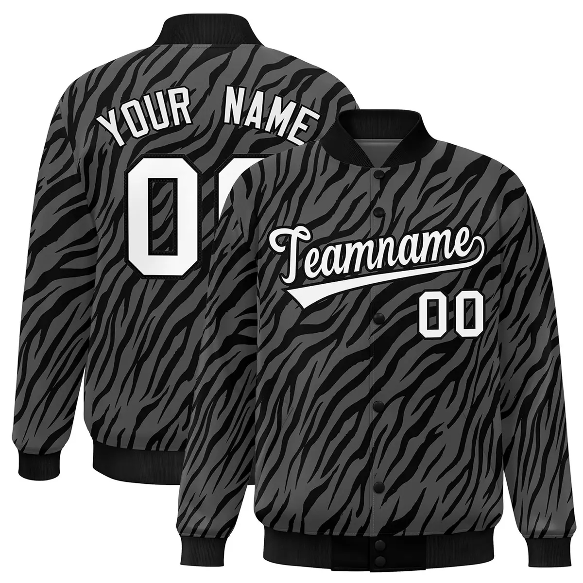 Black White Tiger Stripes Graffiti Bomber Varsity Jacket