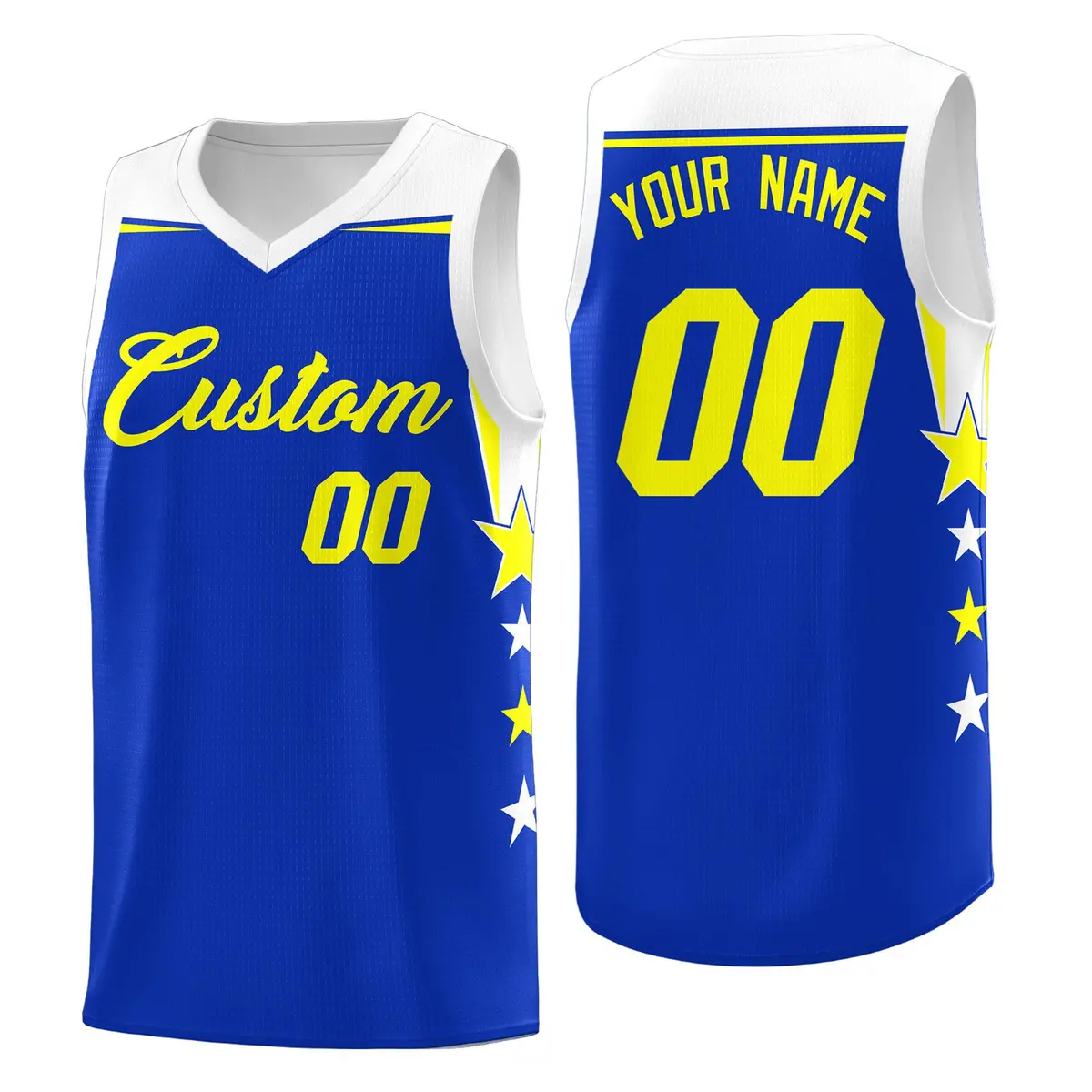 Black White Two Tone Side Star Color Block Basketball Jersey