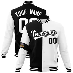 Black White Two Tone Split Letterman Varsity Jacket 1