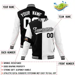 Black White Two Tone Split Letterman Varsity Jacket 4