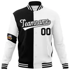 Black White Two Tone Split Letterman Varsity Jacket 5