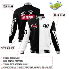 Black White Two Tone Split Varsity Letterman Jacket Raglan Sleeves 4