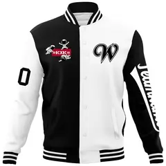 Black White Two Tone Split Varsity Letterman Jacket Raglan Sleeves 5