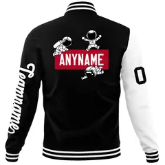 Black White Two Tone Split Varsity Letterman Jacket Raglan Sleeves 6