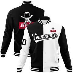 Black White Two Tone Split Varsity Letterman Jacket Raglan Sleeves