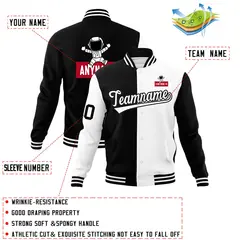 Black White Two Tone Split Varsity Letterman Jacket Raglan Sleeves 4