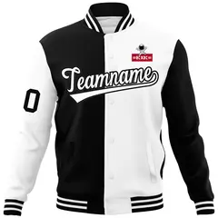 Black White Two Tone Split Varsity Letterman Jacket Raglan Sleeves 5