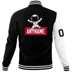 Black White Two Tone Split Varsity Letterman Jacket Raglan Sleeves 6
